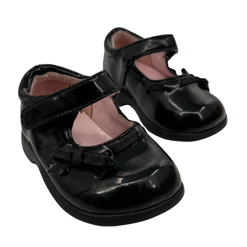 Teeny Toes Black Patent Bow Mary Janes Size 2 Toddler Girl's